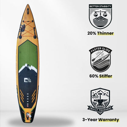 Athabasca S 12'6 planche de paddle gonflable verte (pagaie hybride en carbone + sac à roulettes) - The Wild Tribe